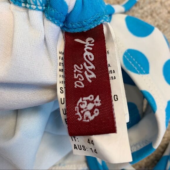 GUESS blue white polka dot ruffle frill bikini Sz L - Picture 7 of 9